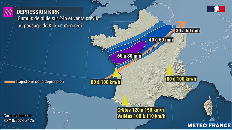 Alerte météo : la dépression ''Kirk'' provoque de fortes intempéries sur plusieurs régions