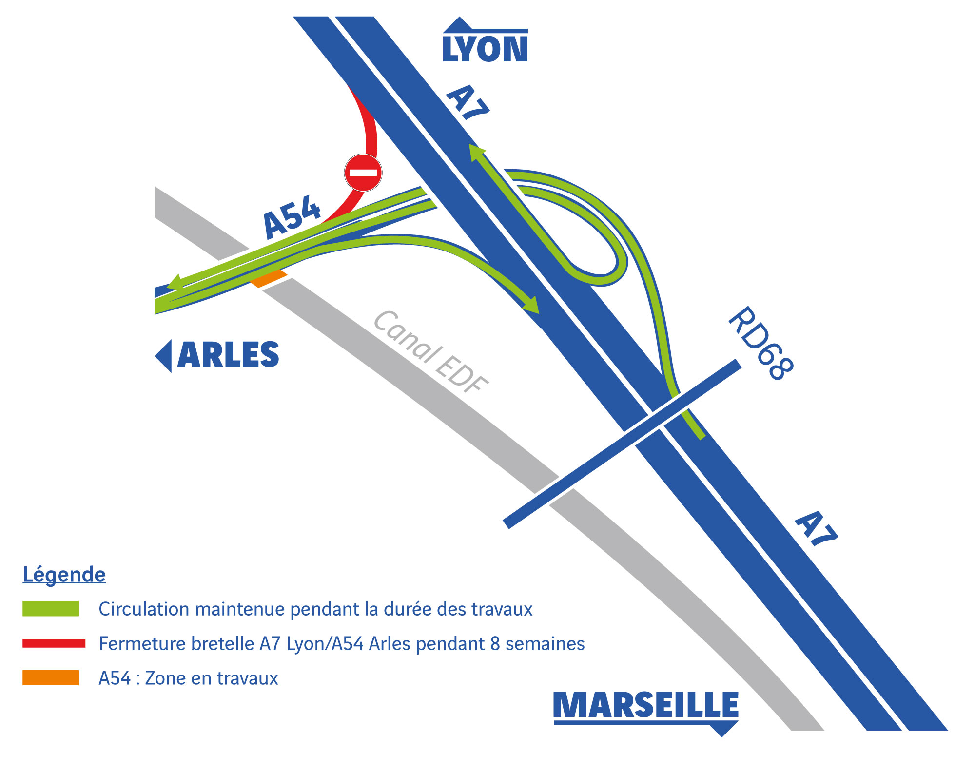 illustration de Salon-de-Provence : la bifurcation A7/A54 sens Lyon vers Arles fermée 10 semaines