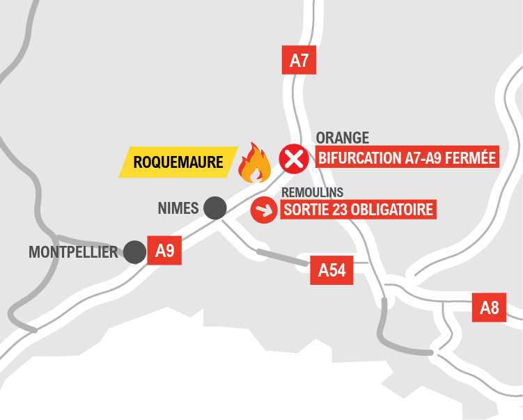 En direct • Feux de végétation sur A9 : coupures et bouchons autour d’Orange, Béziers et Narbonne