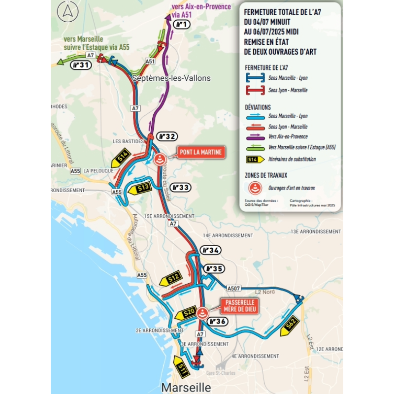 Marseille : Quels itinéraires pour contourner l'autoroute A7 fermée du 4 au 6 juillet ?