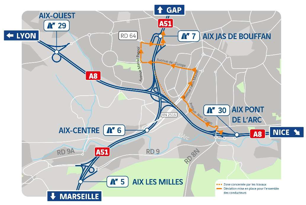 A8/A51 Travaux nocturnes : deux ponts rénovés près d’Aix-en-Provence jusqu’en avril 2026