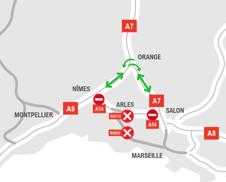 Carte. Nîmes - Salon : A54 N113 toujours fermées, le grand détour par Orange reste obligatoire jeudi