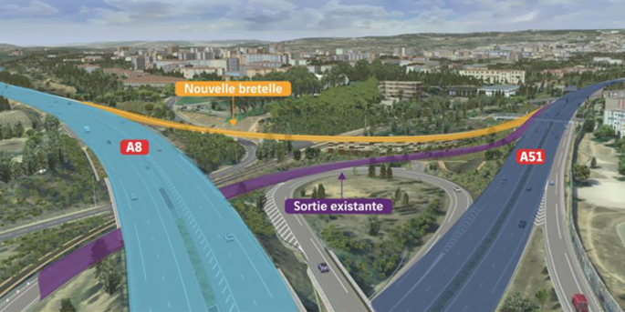 La nouvelle bifurcation A8/A51 à Aix-en-Provence