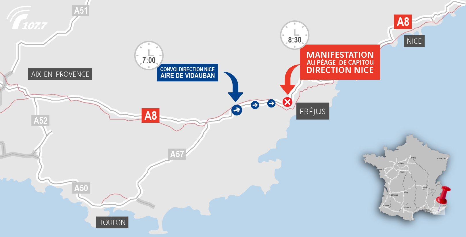 A8 : Manifestation des transporteurs confirmée demain mercredi entre Vidauban et Fréjus Capitou
